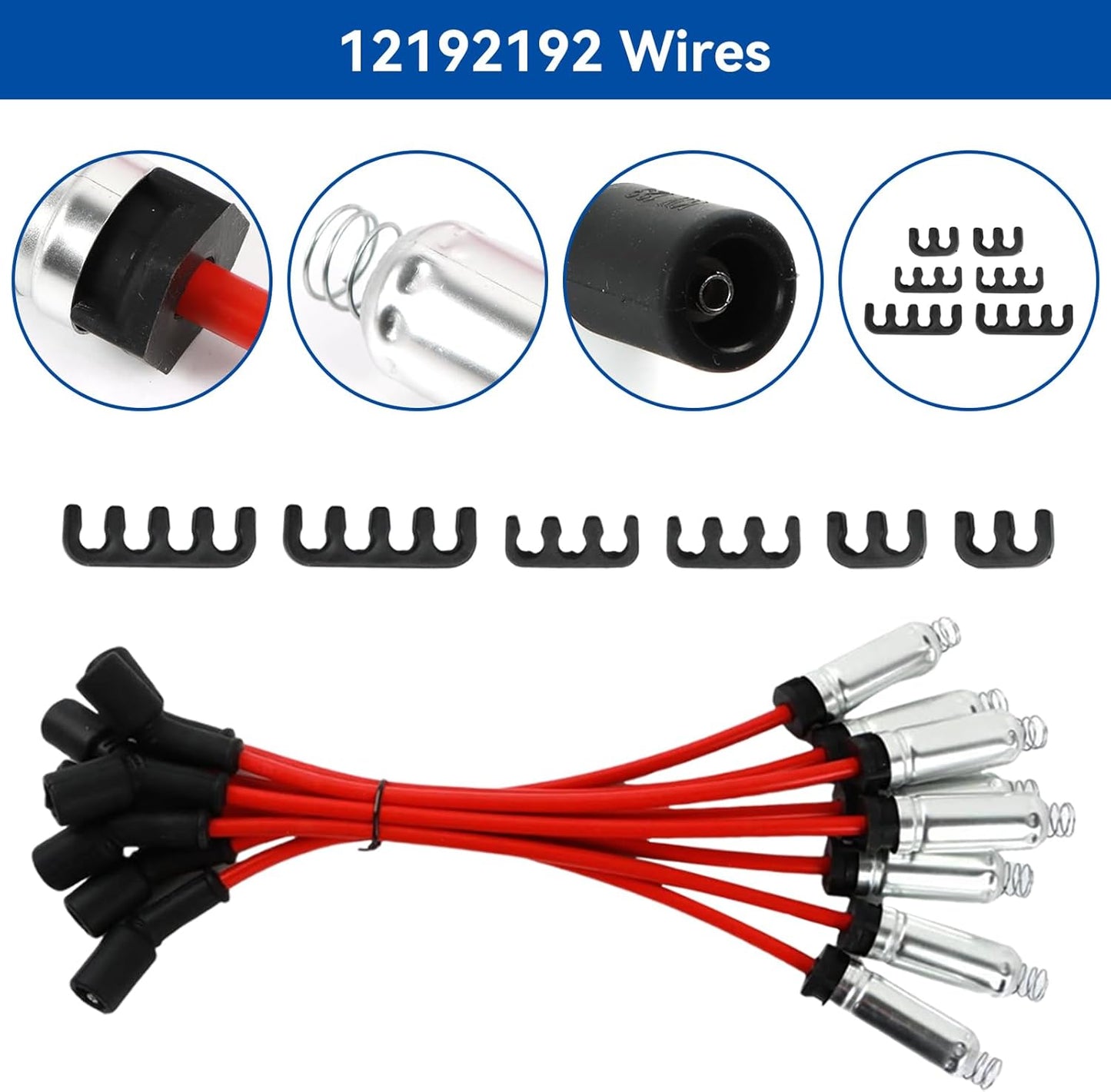 Set of 8 UF414 Round Ignition Coil Set with 41-962 Spark Plugs & 12192192 748UU Spark Plug Wires Set, Compatible with Chevrolet Chevy GMC 1500 2500 3500 4.8L 5.3L 6.0L, Replace C1512 D514A E894 IC534