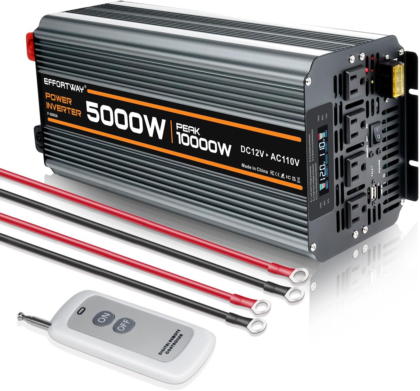 2000W Power Inverter 4000W (Peak). 12V DC to 110V/120V AC Converter with LCD Display, 2 AC outlets, 2 USB, 2000w Inverter for Camping RV Travel Outdoor Truck Off-Grid Solar inverters