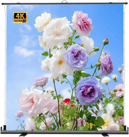 60" 72" 80" 92" Manual Pull Up HD Movie Screen, Adjustable Screen Height, Anti-Crease for Outdoor Indoor Theater Home Backyard(60 Inch)