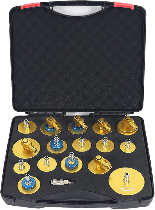17 Pcs Master Cylinder Bleeder Kit， Brake Fluid Bleeder Adapter Kit，Aluminum Material，Brake Pressure Bleeding Set with Quick Connector， for Most Vehicles