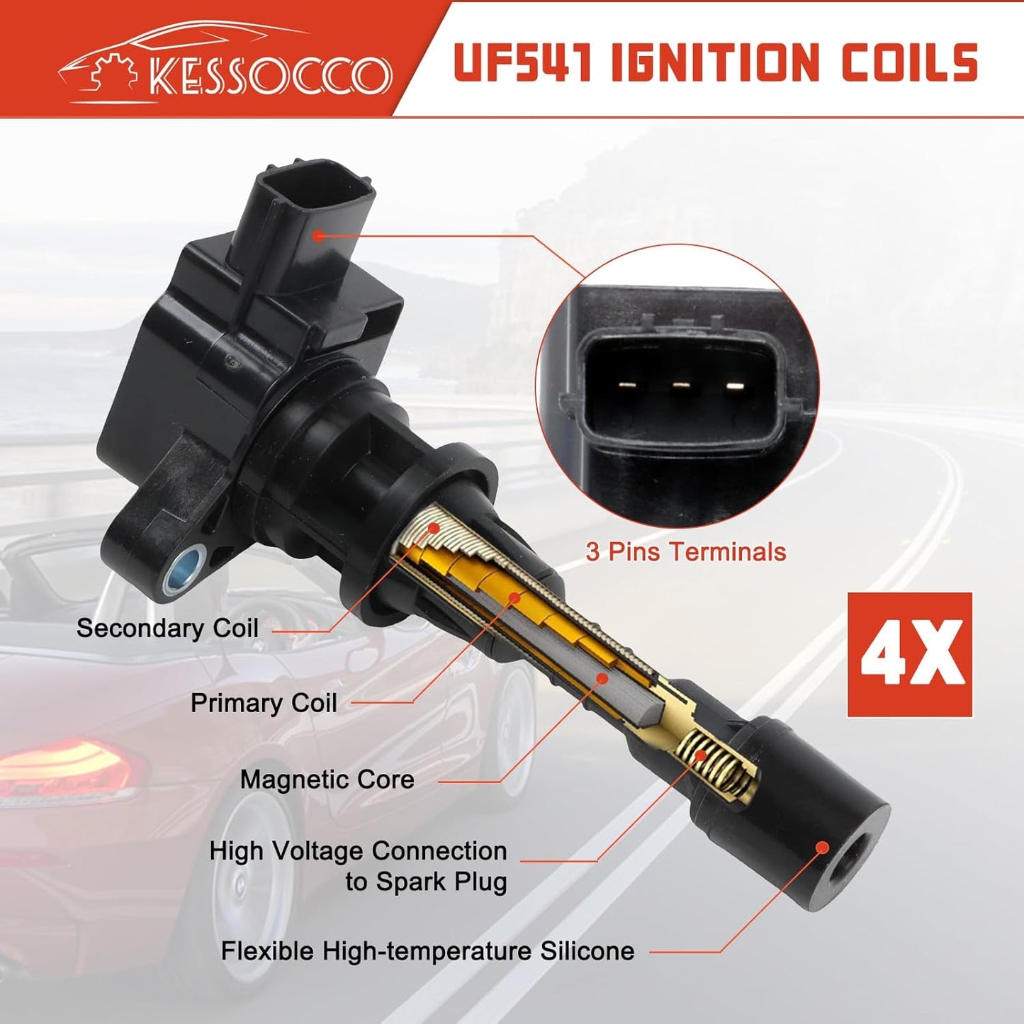 UF541 Ignition Coil Pack and Spark Plugs 90813 Replacement for 2006-2007 Mazda 5 Ignition Coil Set Of 4