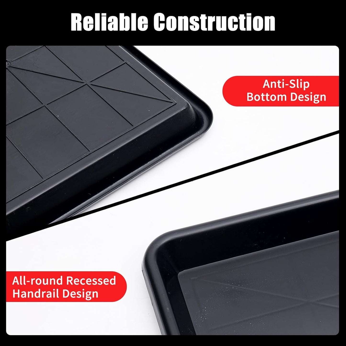 3 Pcs Extra Large Oil Drip Pan for Car - 35.4 x 24 x 1.5 Inches Plastic Auto Oil Catch Tray with 2 Pairs of Gloves, Engine Oil Spill Catcher for Garage, Leak Prevention & Easy Storage