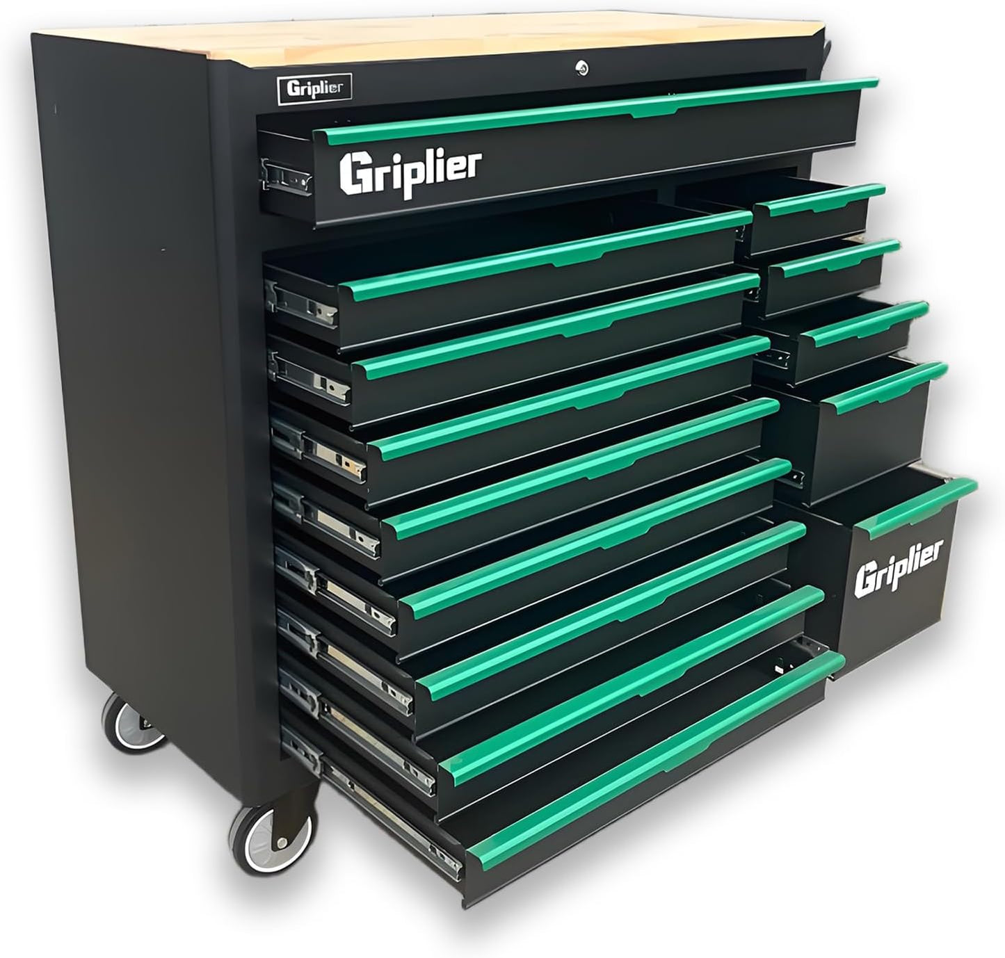 14-Drawers Rolling Tool Chest with Wood Workbench,Brake Casters,Lock & Key,Heavy-Duty Steel Tool Cabinet Storage, for Home,Garbge or Workshop Use (14 Drawer + 348 Pieces Tools)