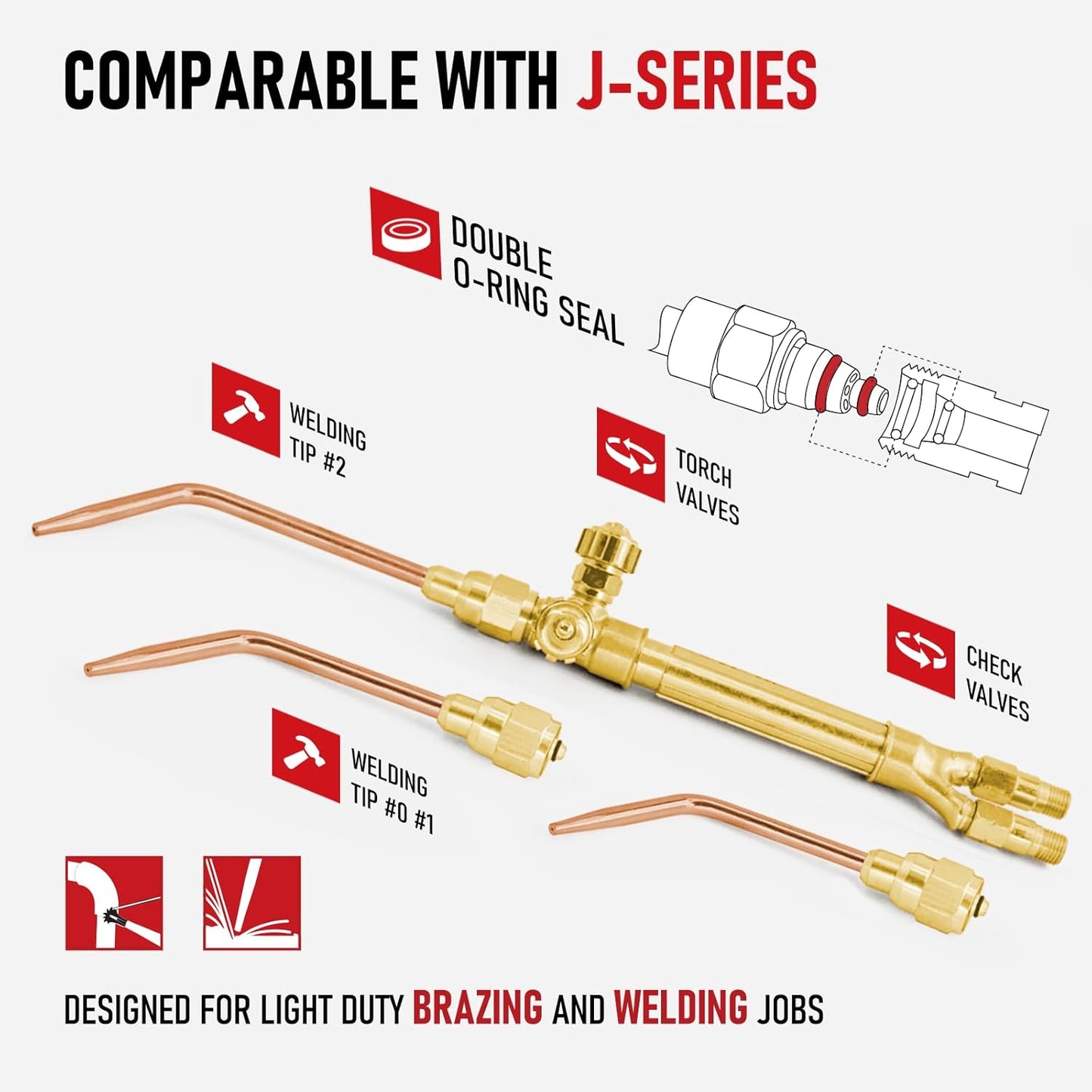 RX WELD Ligth Duty Welding/Brazing Torch Kit, Handle Compatible with V-Series "J" +3 Welding Tips