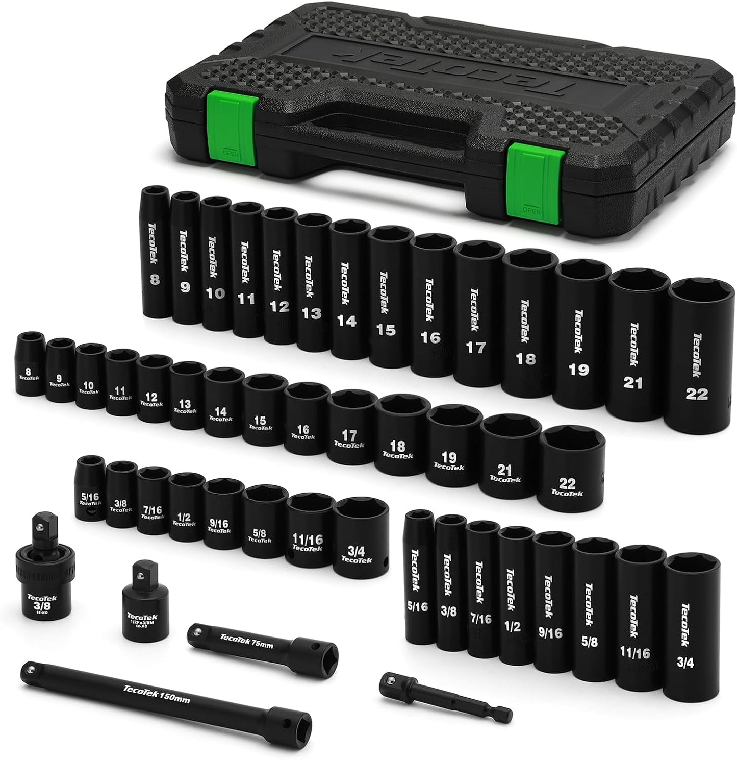 30 Pieces 1/2-Inch Drive Shallow Metric Impact Socket Set, Cr-Mo, 10mm to 36mm, No Skipped Sizes, 6 Point, Includes Extension Bars, Drill Socket Adapter 1/2"