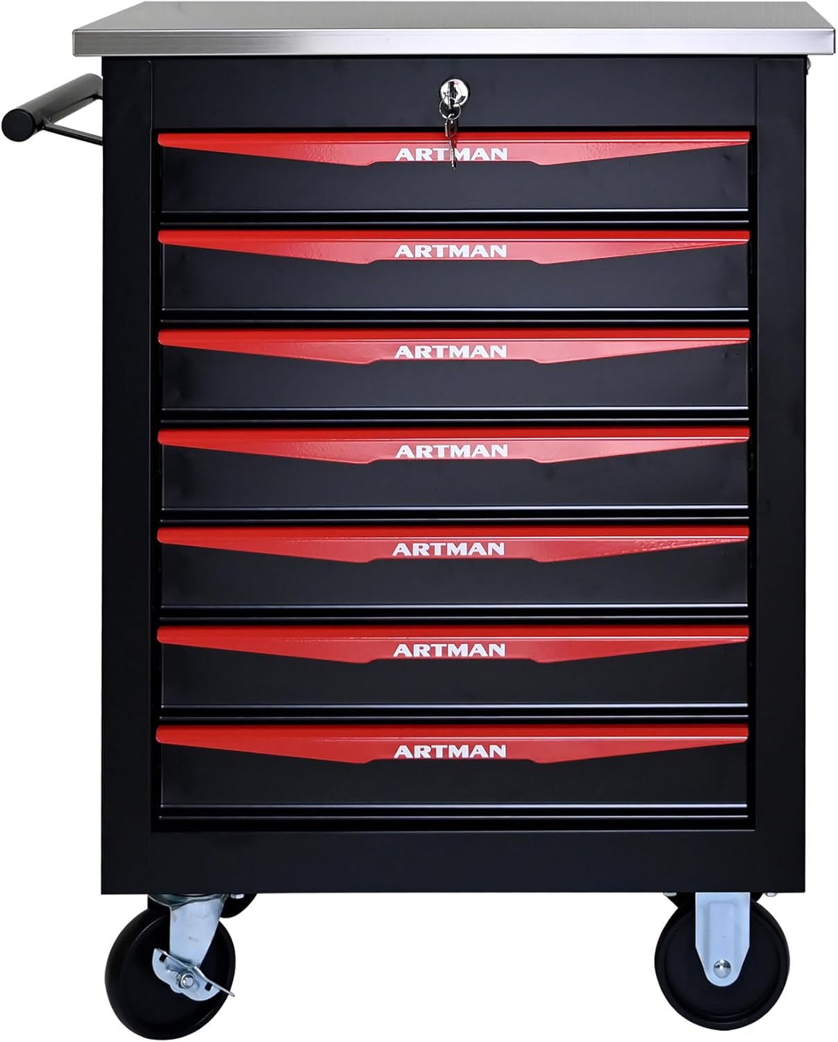 RYH 4/5/6/7 Drawer Heavy-Duty Rolling Tool Cart with Wheels & Lockable Drawers, Mobile Tool Chest with Stainless Steel Worktop, Ball-Bearing Slides for Garage,Tool Storage (Black, 7-Drawers)