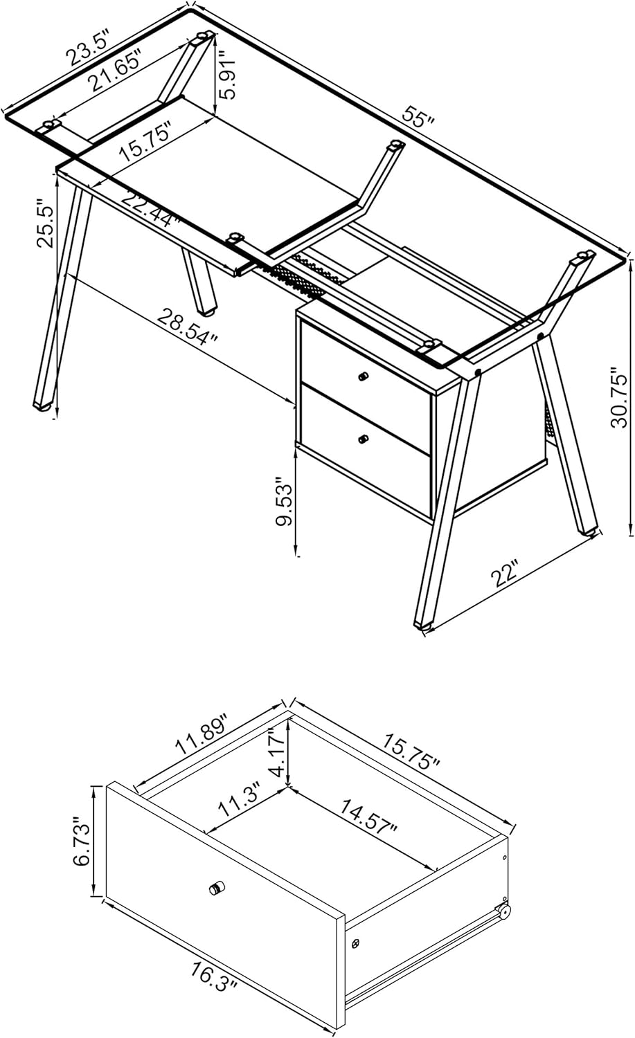 Coaster Home Furnishings - Weaving - Engineered Wood - 55-Inch 2-Drawer Computer Desk with File Cabinet, Adjustable Shelf, and Slide-Out Keyboard Tray - Home Office - White - 800436