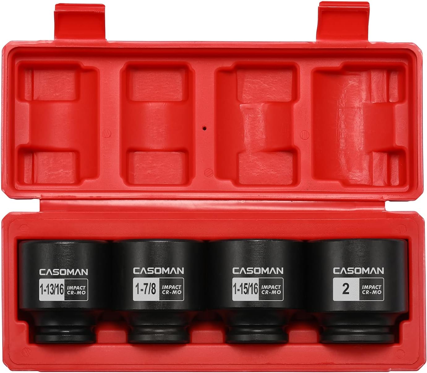 CASOMAN 8PCS 1/2"Dr. Deep Impact Socket Set-SAE, 1-9/16" to 2", 6-Point, Spindle Axle Nut Impact Socket Set, CR-MO, Impact Grade