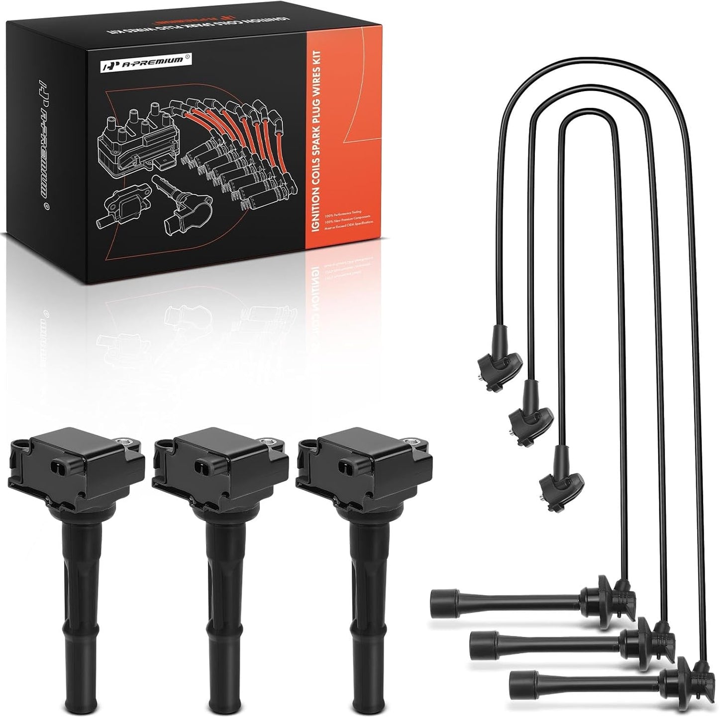A-Premium 3 Ignition Coils with 3 Spark plug Wires and 6 Iridium Spark Plugs Compatible with Toyota 4Runner 1996-2002, T100 1995-1998, Tacoma 1995-2004, Tundra 2000-2004 V6 3.4L
