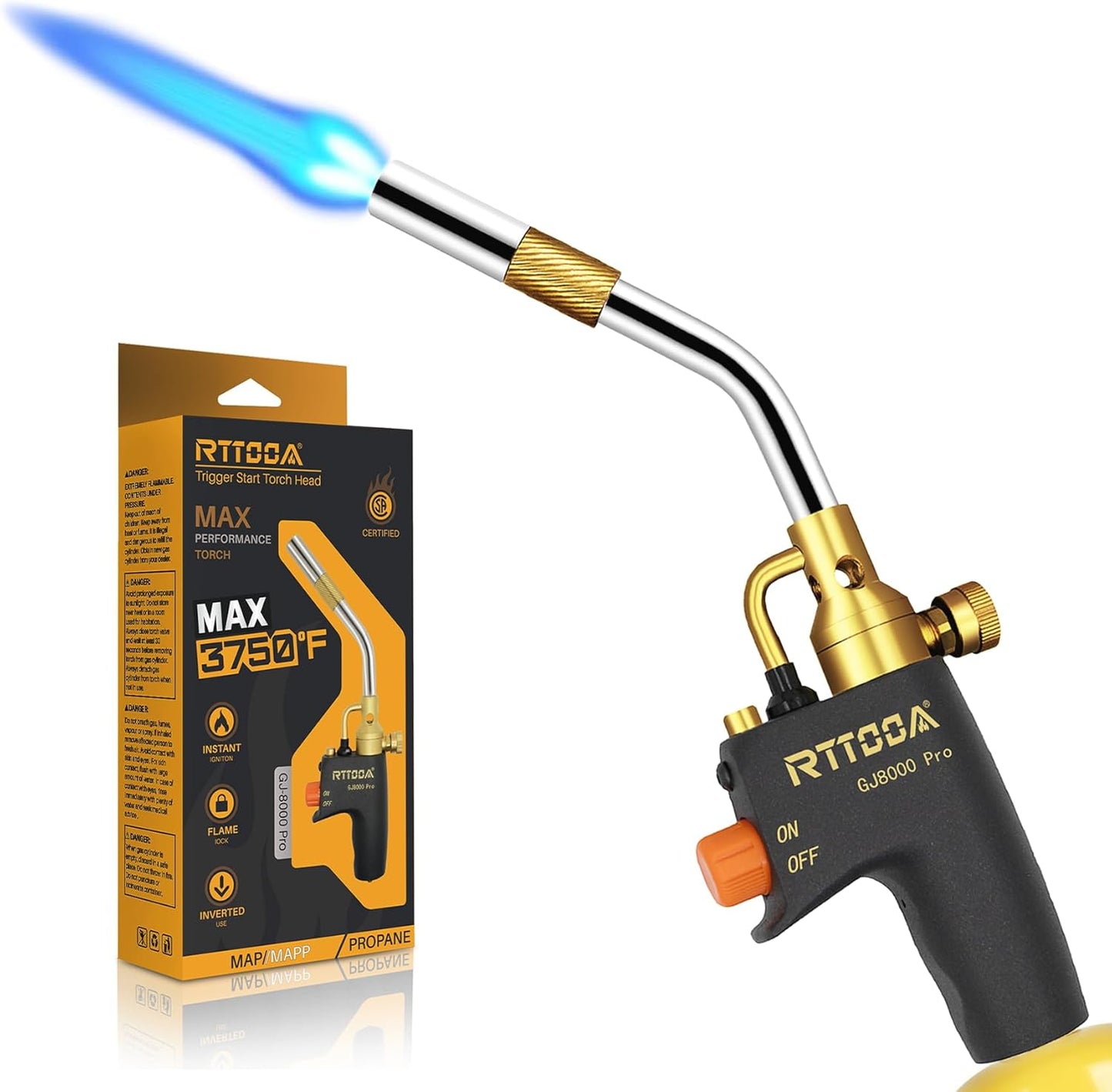 2 Packs High Intensity Propane Torch Head Adjustable, GJ-8000 Trigger Start Map/Mapp Gas Torch Kit with Self Ignition,Pencil Flame Welding Torch Fuel by MAPP, MAP/PRO（CSA Certified)