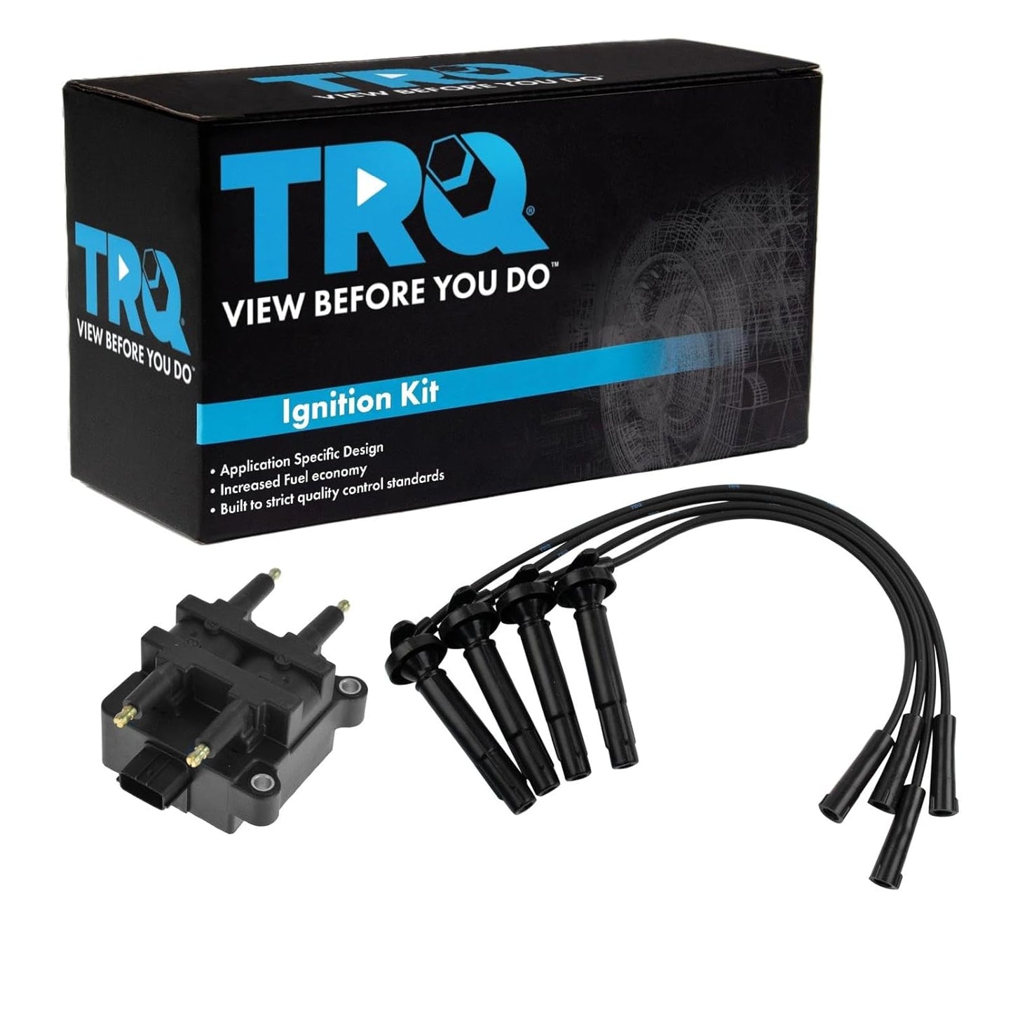 TRQ Ignition Kit Ignition Coil Spark Plugs Wire Set Compatible with 2003-2004 Ford Focus