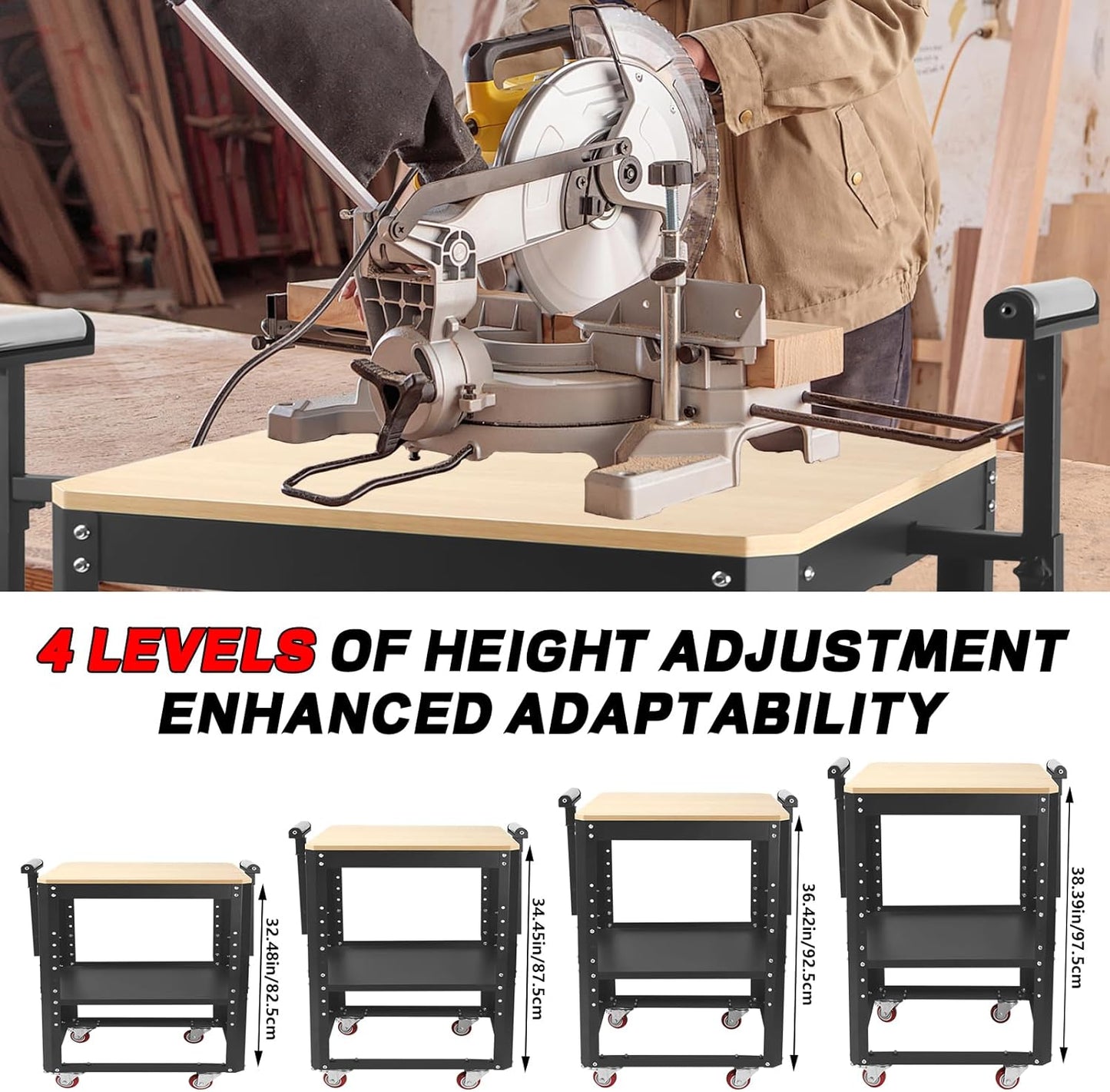 Rolling Planer Stand with Wheels,550 lbs Load Capacity Miter Saw Stand,Height Adjustable Power Tool Stand,Planer Table Stand with Extension Rollers, for Most Planers, Saws, Bench- Machines