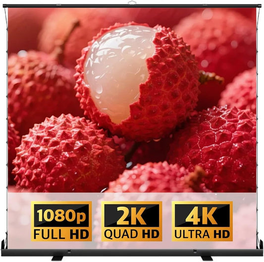 60/72/80/92in 4K HD Movie Screen with Adjustable Height, 3D Ultra HD Floor Pull Up Scissor Backed Projector Screen for Outdoor Indoor(72 Inch)