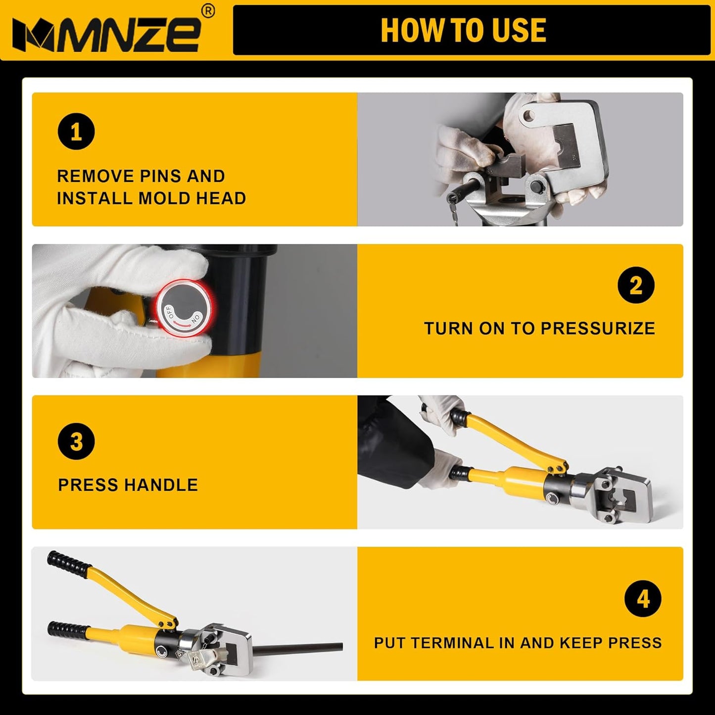 20 Ton Hydraulic Cable Lug Crimper Pliers 6 AWG to 1000 MCM Hand Operated Hydraulic Crimping Tool Kit Wire Terminal Lug Battery Crimping Crimper with 13 Dies