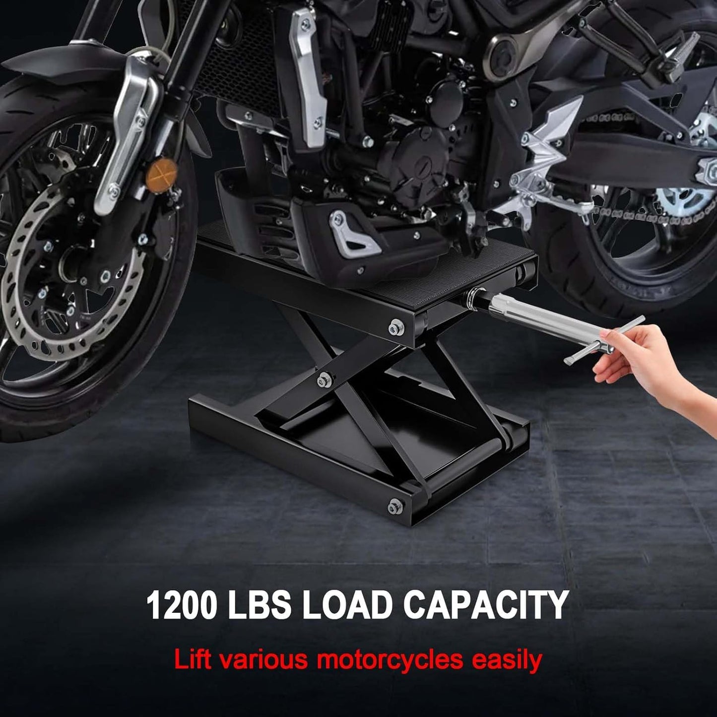 1200 LBS Motorcycle Jack, Motorcycle Lift Stand for Dirt Bike ATV,Scissor Jack with Crank Handle and Breaker Bar
