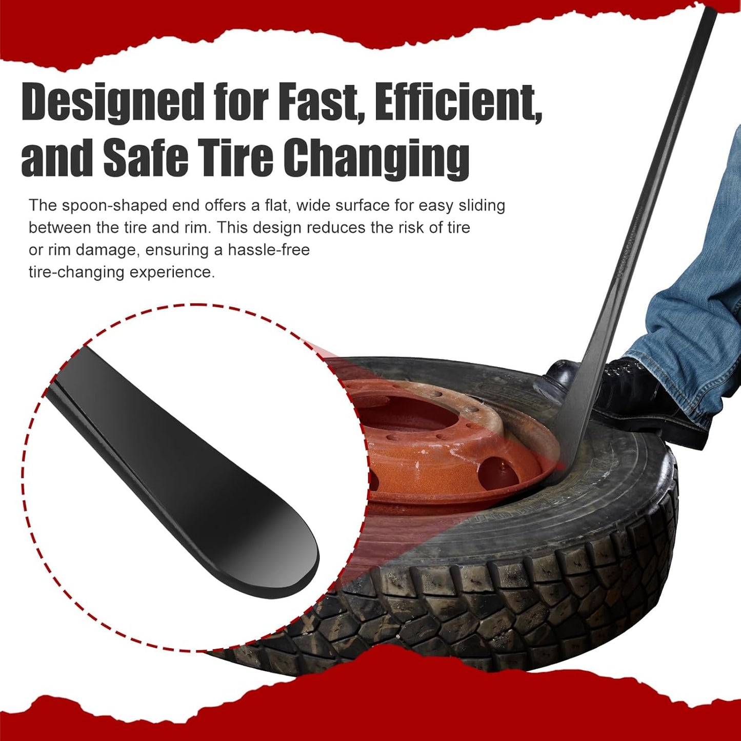 2 PCS Tire Bar, Tire Spoon, 33220 Mt and Demount Spoon, Tire Iron for Fast and Efficient Tire Removal and Installation, 30 in, 11/16 in