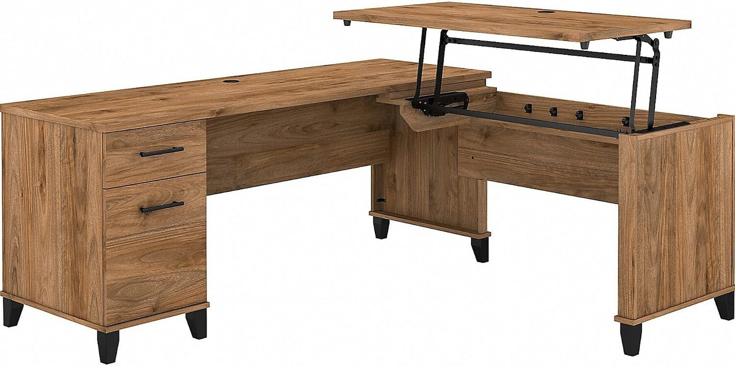 Bush Furniture Somerset 72W 3 Position Sit to Stand L Shaped Desk in Ash Gray