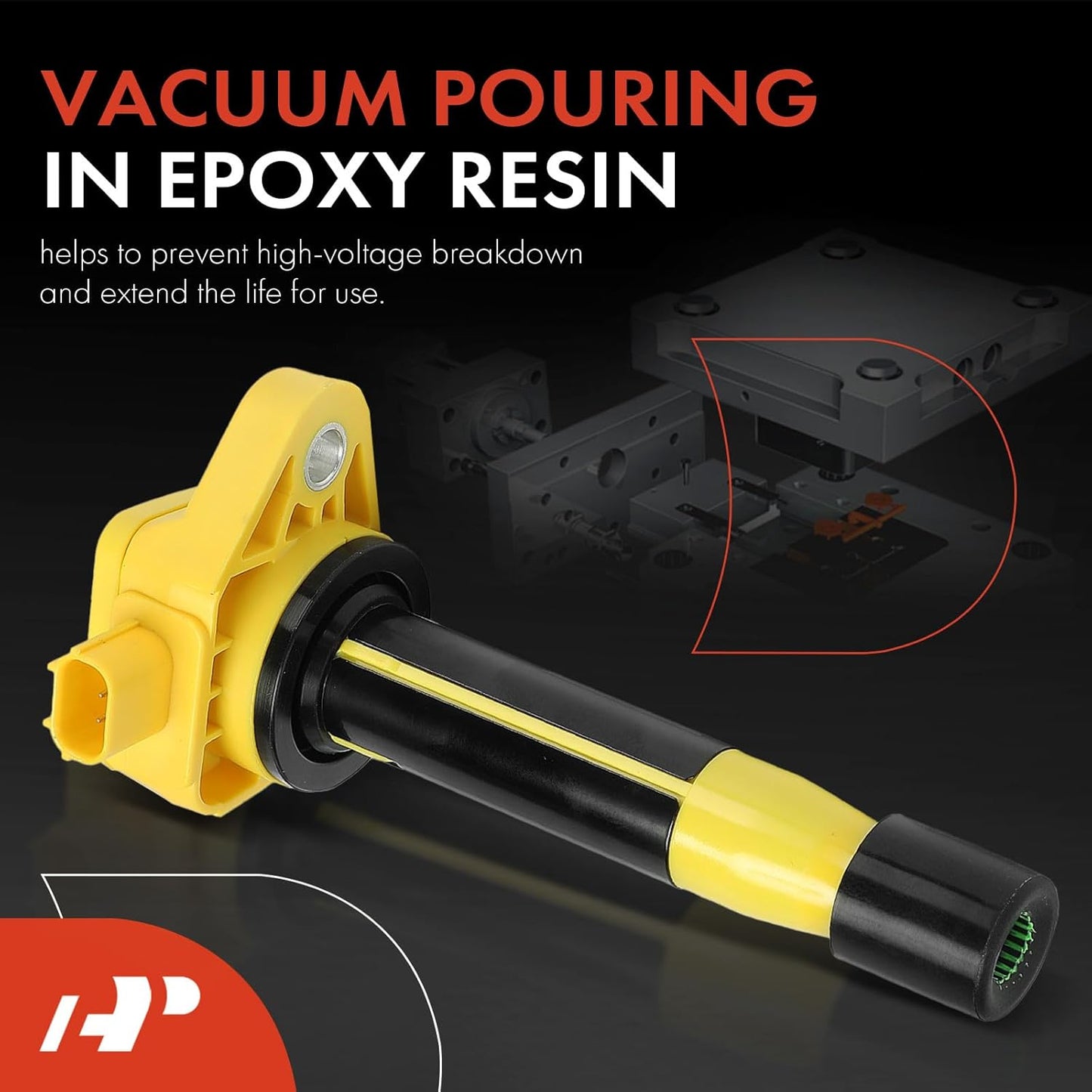 A-Premium (Yellow) Engine Ignition Coil Pack Compatible with Honda Accord 2008-2012, Accord Crosstour, Pilot, Odyssey, Ridgeline, Crosstour & Acura MDX, RDX, TSX, TL, ZDX, RL, 3.5L 3.7L, 6-PC Set