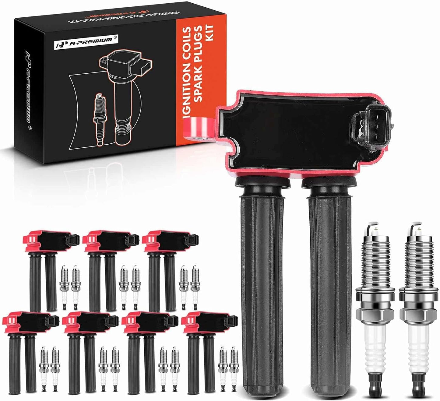 A-Premium 8x (Black) Ignition Coil Pack and 16x Iridium Spark Plugs Compatible with Dodge Ram 1500 2500 3500 Durango Challenger Charger & Jeep Grand Cherokee & Chrysler