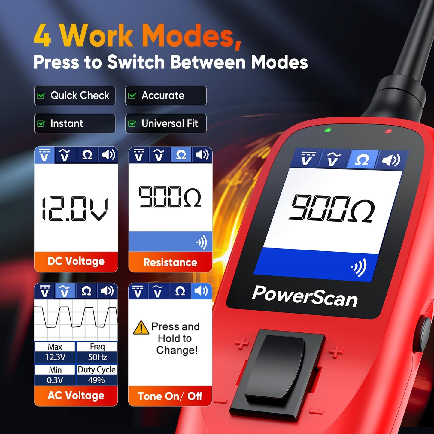 2025 Autel PowerScan PS100 Power Circuit Probe Kit, 12V 24V Automotive Electrical Wire Tracer Circuit Relay Tester, Open Breaker Short Find Tool, Read AC DC Resistance, Activate Component, 40ft Cable