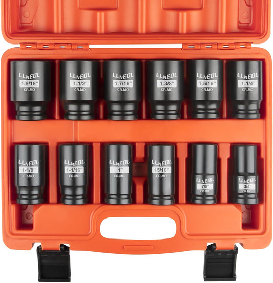 3/4 Inch Drive Socket Set, 12Pcs Impact Deep/Jumbo Sockets, Standard SAE 3/4" to 1-9/16", 6-Point CR-MO Heavy-Duty Big Socket Set for Large Vehicle & Equipment Maintenance