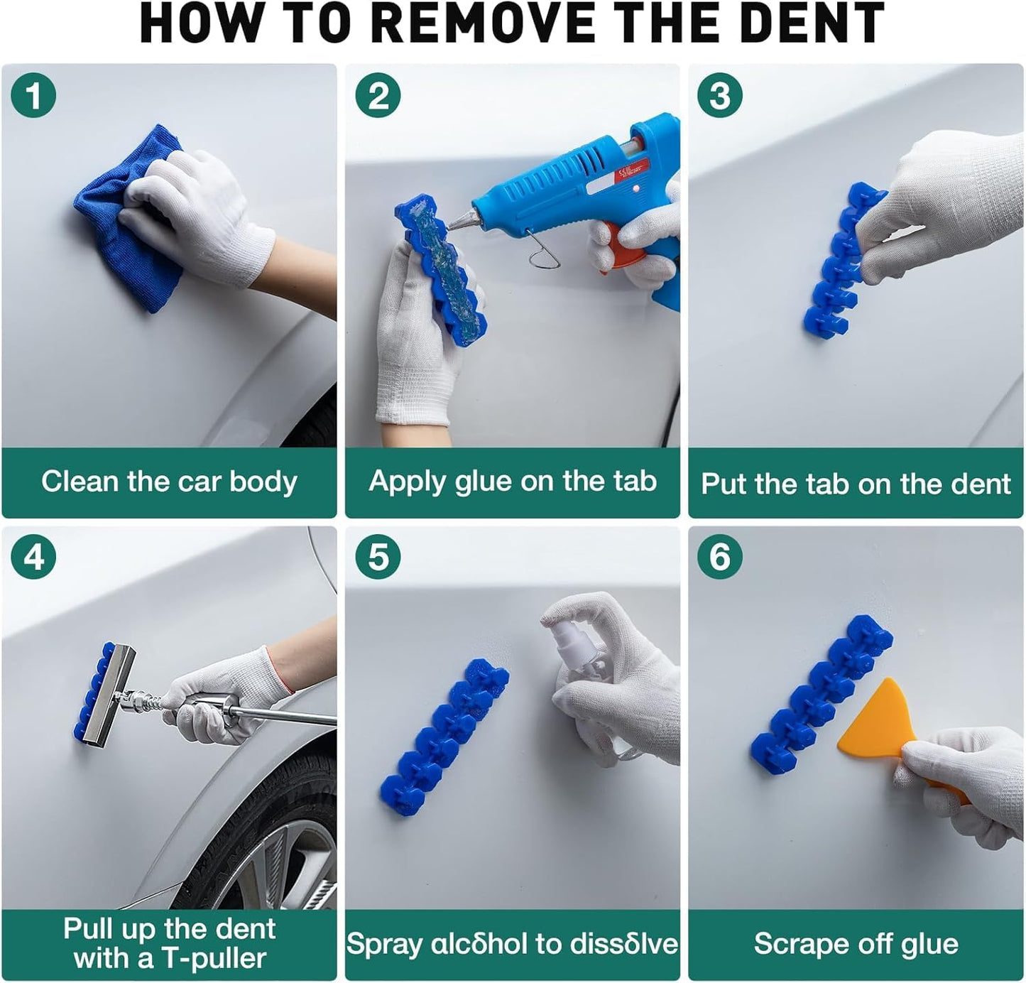 Car Dent Puller Kit, Painless Dent Removal Kit with Adjustable Dent Lifter, Hot Glue Gun, Dent Puller for Small Dents & Big Dents,Reusable Car Body Dent Repair Tool (Small & Big dent)