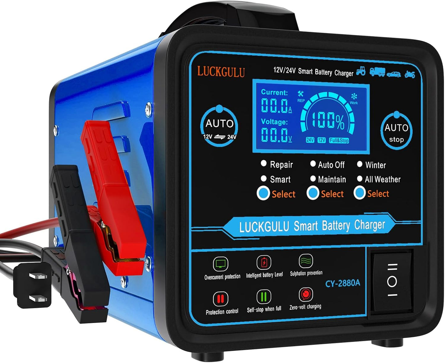 12V/24V Car Battery Chargers Heavy Duty, 0-20A Automatic Battery Maintainer with Auto Shutoffs, Repair, Winter Mode, Smart Trickle Charger for Automotive Car Truck Motorcycle RV AGM Deep Cycle