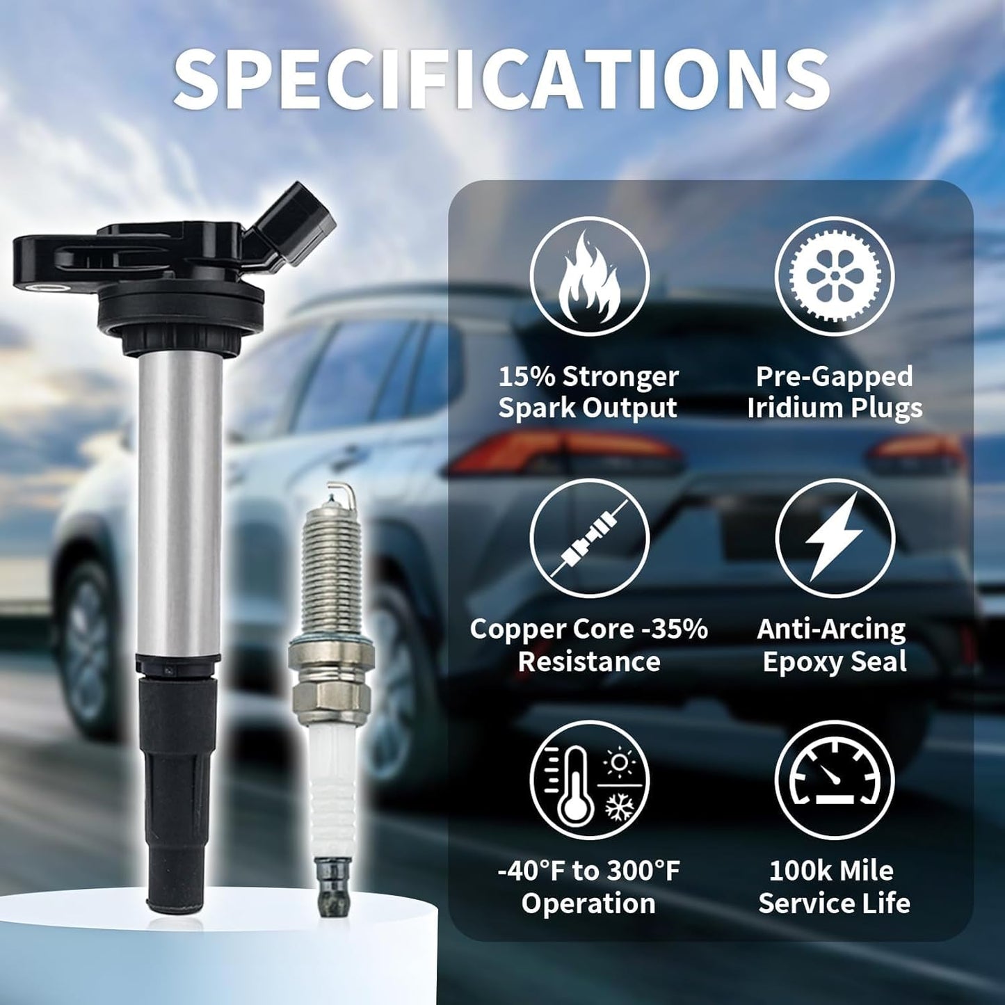 Set of 4 Ignition Coil Pack & Double Iridium Spark Plugs for Toyota Corolla 2009-2017/Lexus CT200h 1.8L, Replaces UF596 & 90919-02258, Fix Misfire & Check Engine Light