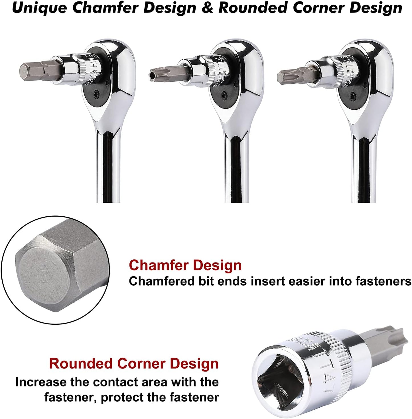 CASOMAN 107 Pieces Bit Socket Set, 1/4", 3/8" and 1/2" Drive, Torx/Tamper Proof Torx/Hex/Ball End Hex, SAE/Metric, S2 Steel Bits