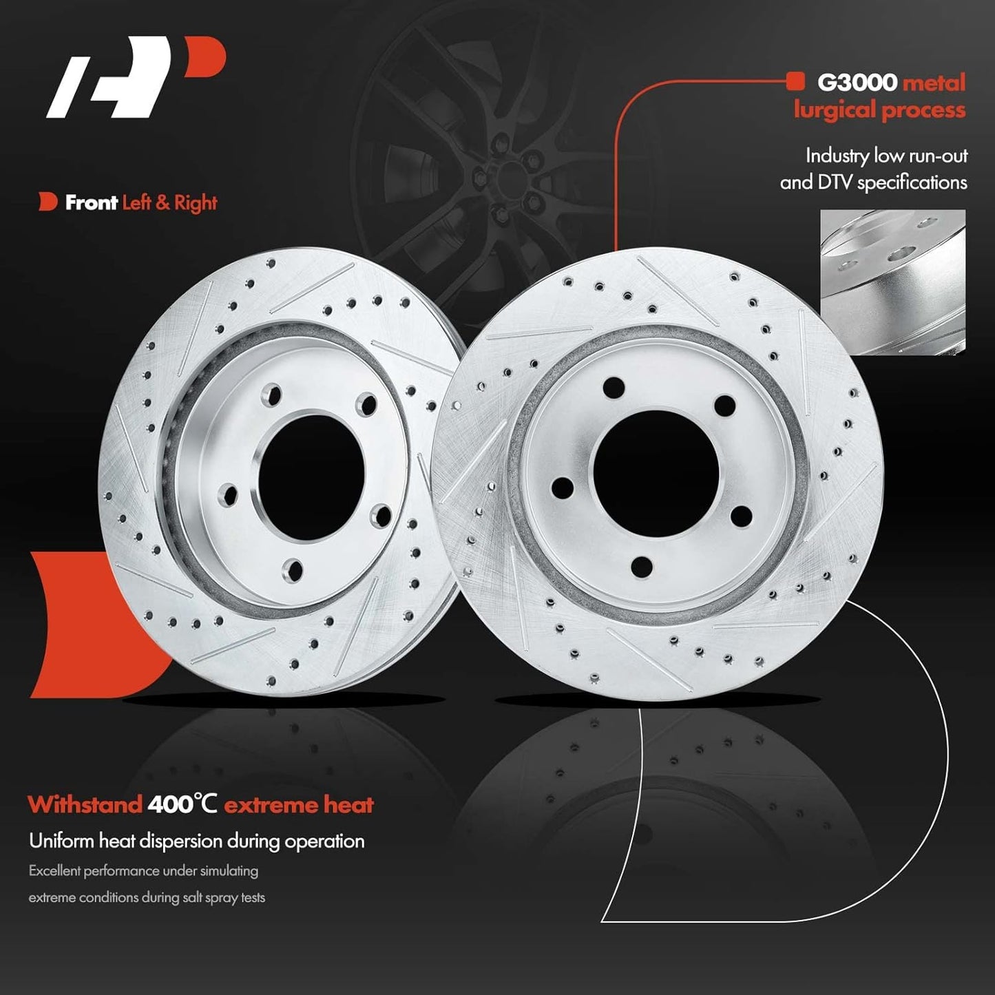 A-Premium 12.13 inch (308mm) Front Drilled and Slotted Disc Brake Rotors + Ceramic Pads Kit Compatible with Select Ford Models - For F-150 1997 1998 1999 2000 2001 2002 2003, 4WD 5-Lug, 6-PC Set