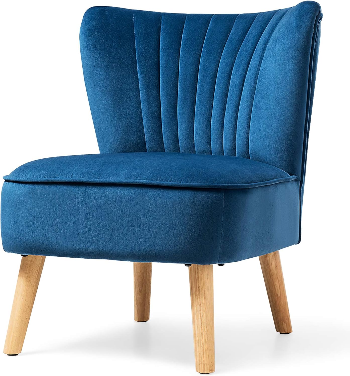 S AFSTAR Armless Accent Chair, Velvet Modern Chair with Rubber Wood Legs and Thick Sponge Seat, Upholstered Leisure Wingback Sofa Chair for Living Room for Bedroom Living Room (2, Blue)