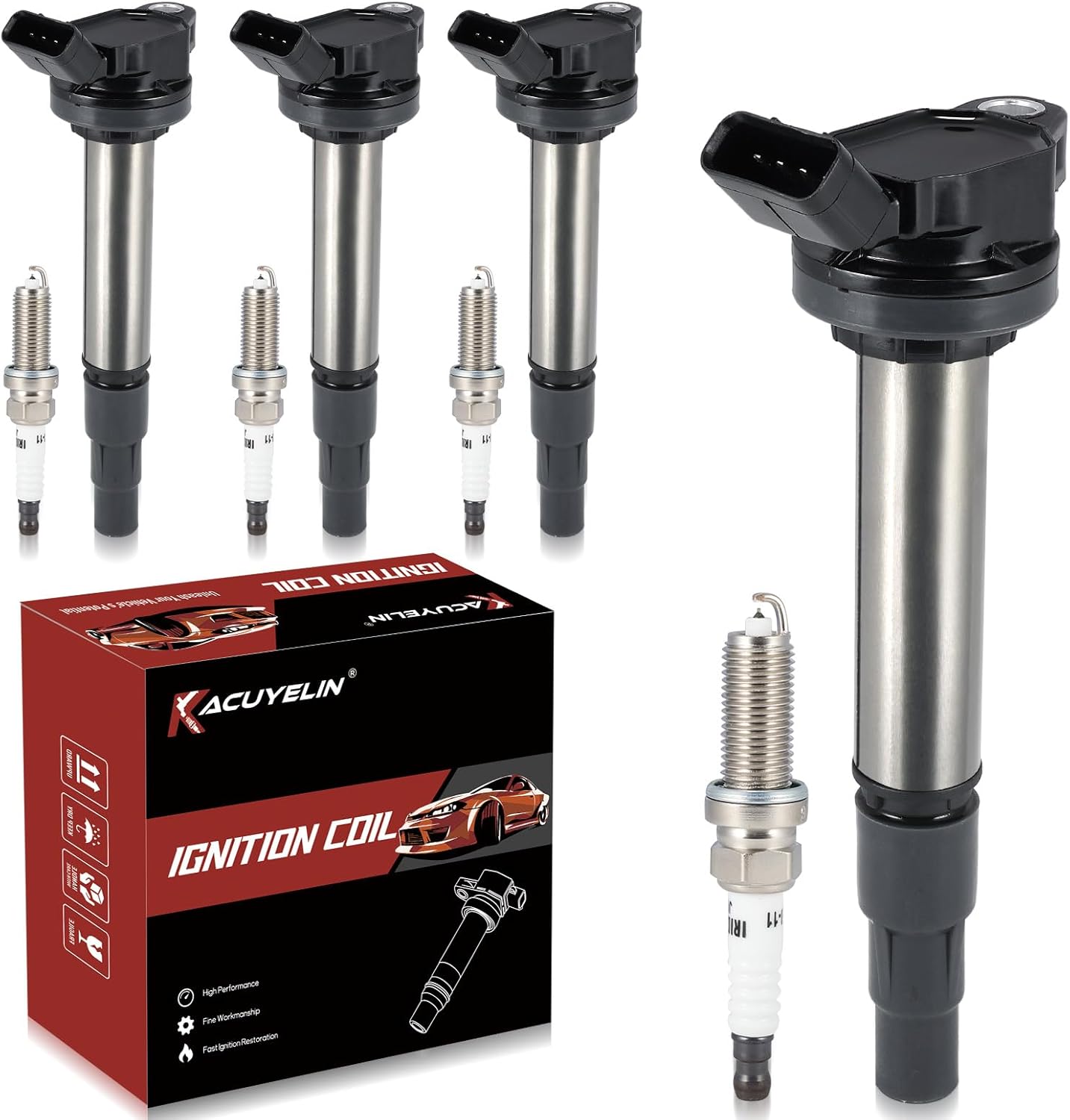 UF651 Ignition Coil Pack & Iridium Spark Plugs Compatible with Hyundai Elantra GT Coupe Tucson Kia Forte Soul 1.8L 2.0L L4 2011-2019 UF651 Coil Pack Sets of 4