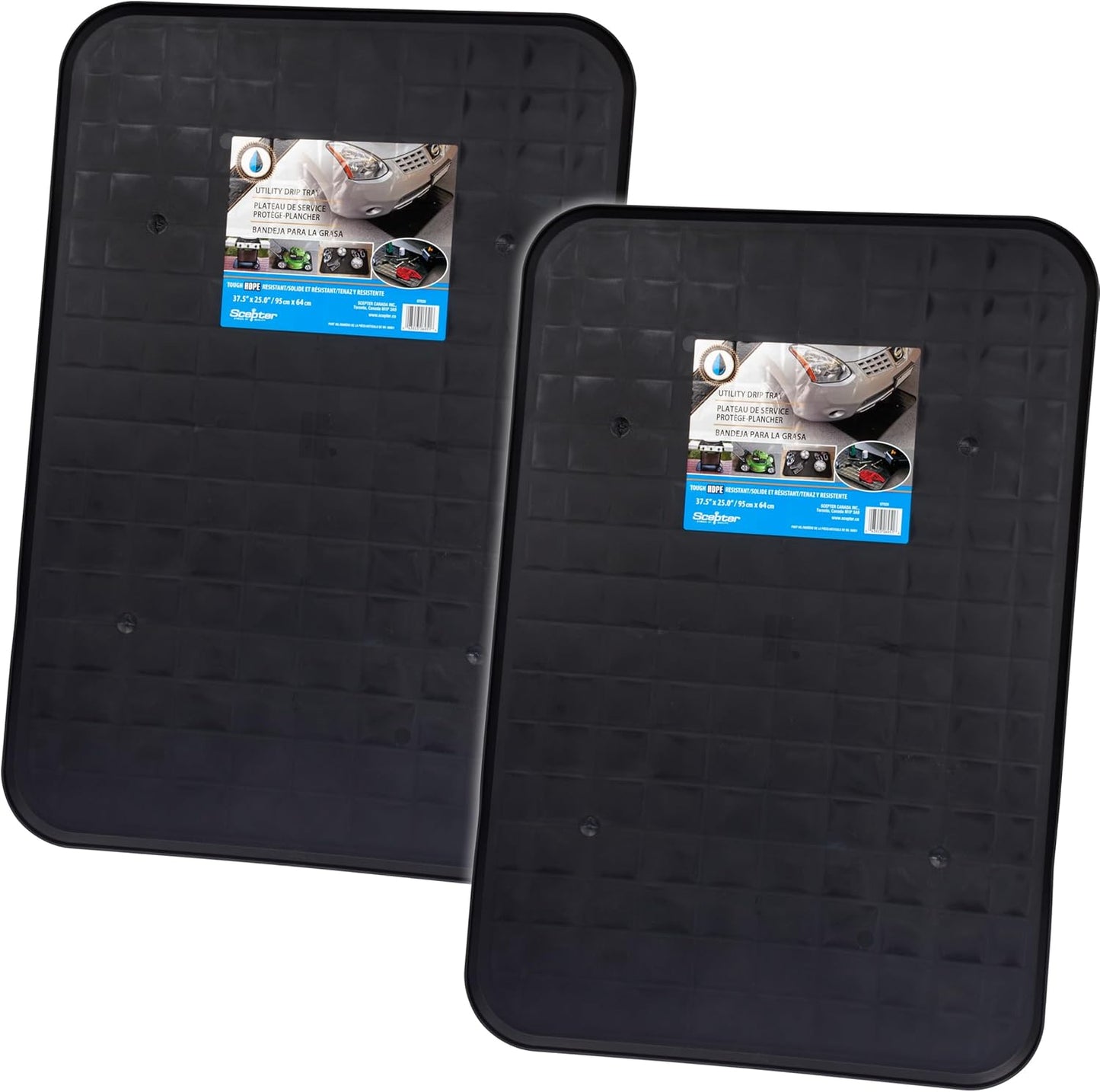 Scepter AM2PK06951 Extra Large Utility Drip Tray, Heavy Duty Automotive Garage Mat, Pet Food Mat, and Washing Machine Pan, 25-Inch W x 37-Inch L x 0.5-Inch D, Black, 2-Pack