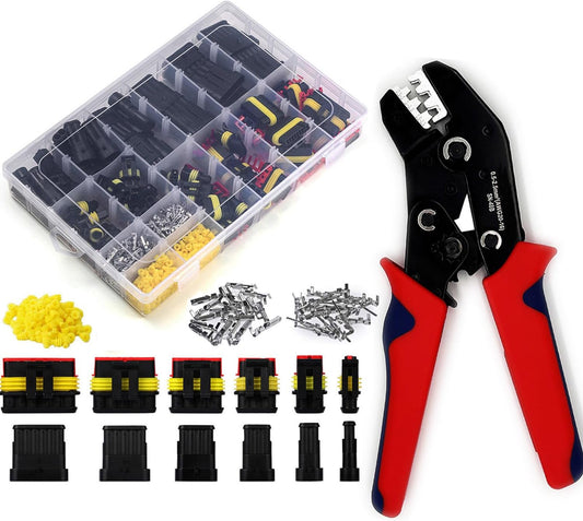 800Pcs 50 Sets Waterproof Automotive Electrical Wire Connectors Plug Kit 1/2/3/4/5/6 Pin Waterproof Connectors with Ratchet Crimping Tool