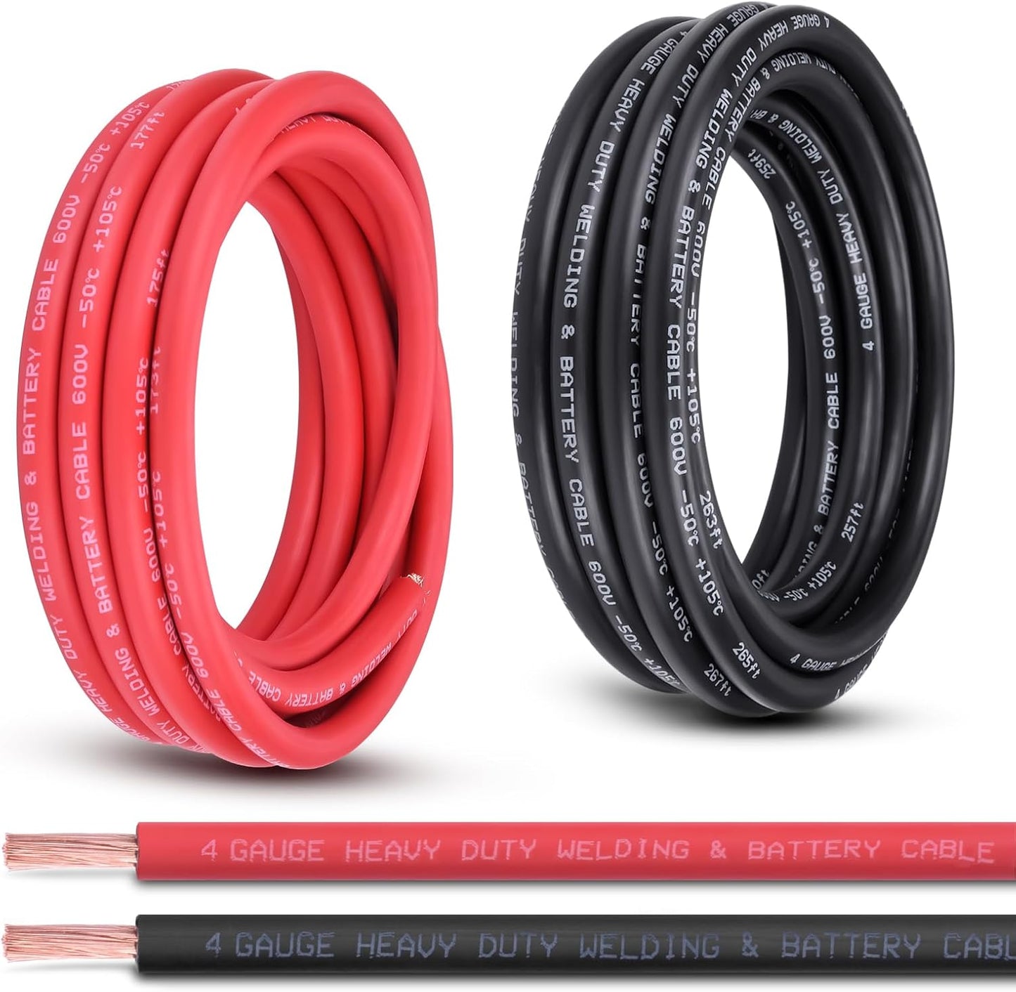 2 Gauge Battery Cable, 10FT Red + 10FT Black 2 AWG Pure Copper Wire Welding Cable, for Automotive, Battery, Solar and Generator, Standard USA OFC Wire