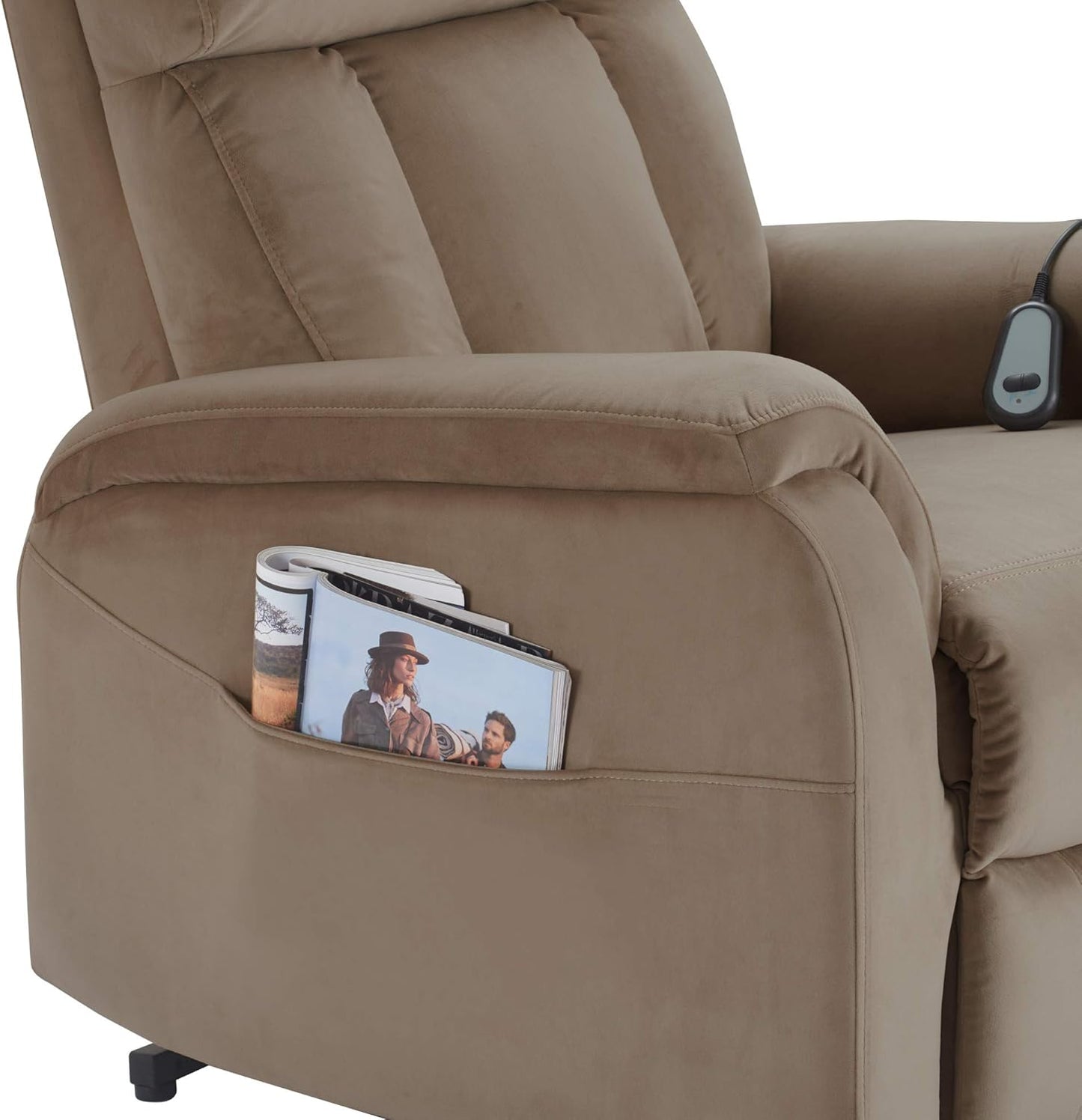 ClickDecor Samson Power Lift Recliner Sofa for Elderly Heavy Duty Motorized Living Room Chair with Side Pockets, Remote Control, Taupe