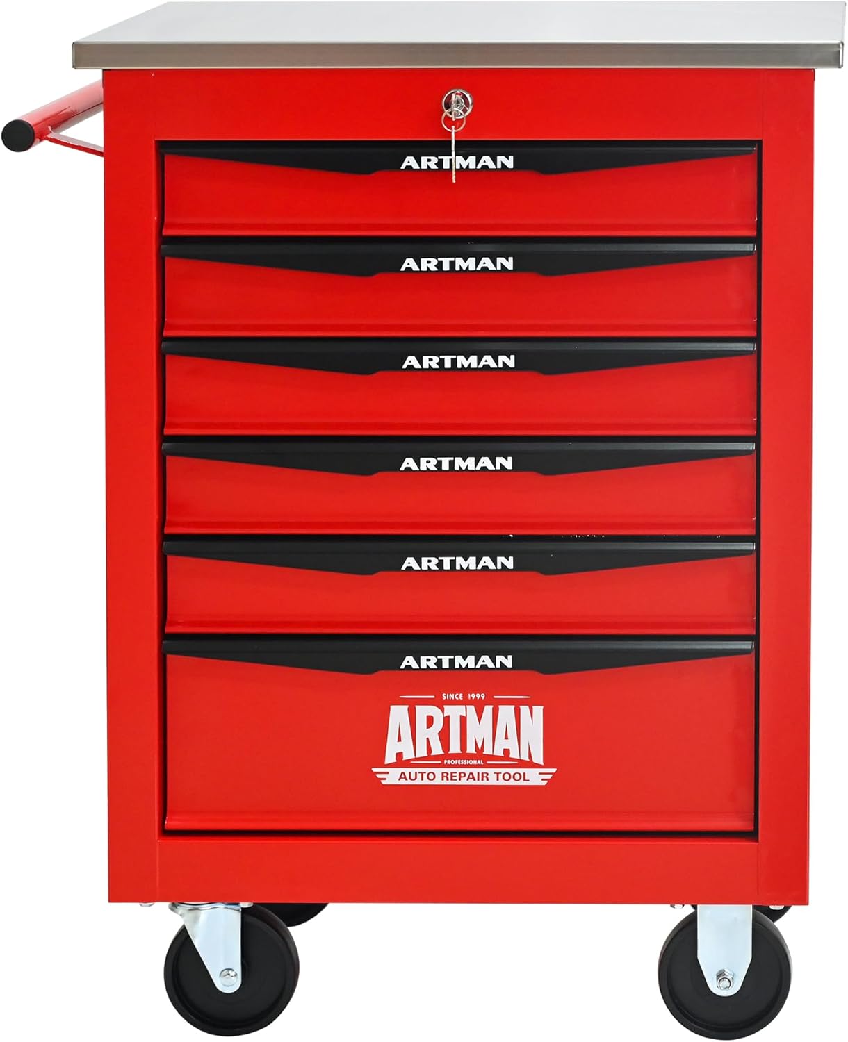 RYH 4/5/6/7 Drawer Heavy-Duty Rolling Tool Cart with Wheels & Lockable Drawers, Mobile Tool Chest with Stainless Steel Worktop, Ball-Bearing Slides for Garage,Tool Storage (Black, 7-Drawers)