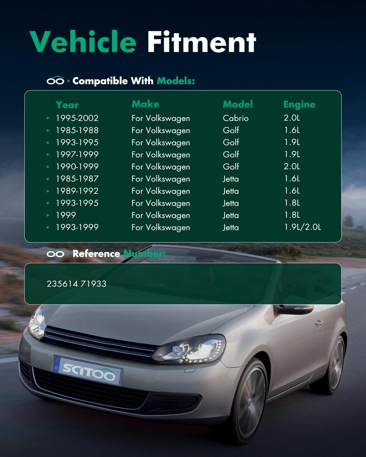 SCITOO Front Shock Absorbers Fits For VW Cabrio 1995-2002,For VW Golf 1985-1988 1990-1999,For VW Jetta 1985-1987 1989-1999 Auto Shocks 235614 (2Pcs)