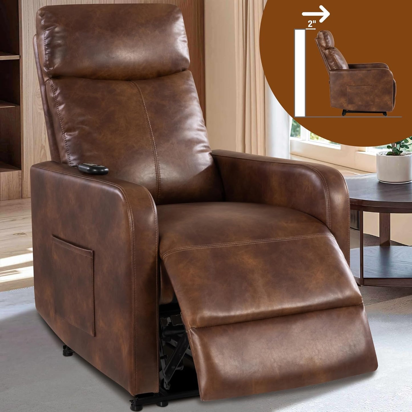Zero Wall Power Recliner Chairs, Small Recliner for Small Spaces and Petite People Man Woman (1, Dark Brown Faux Leather)