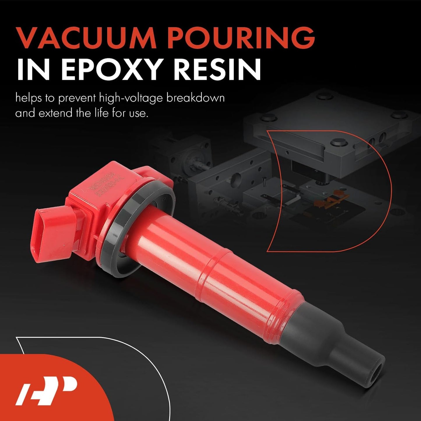 A-Premium (Red) Engine Ignition Coil Pack Compatible with Toyota Camry 2002-2011, RAV4 2001-2008, Corolla 2009-2010, Highlander, Matrix, Solara & Scion tC, xB & Lexus HS250h & Pontiac Vibe, 4-PC Set