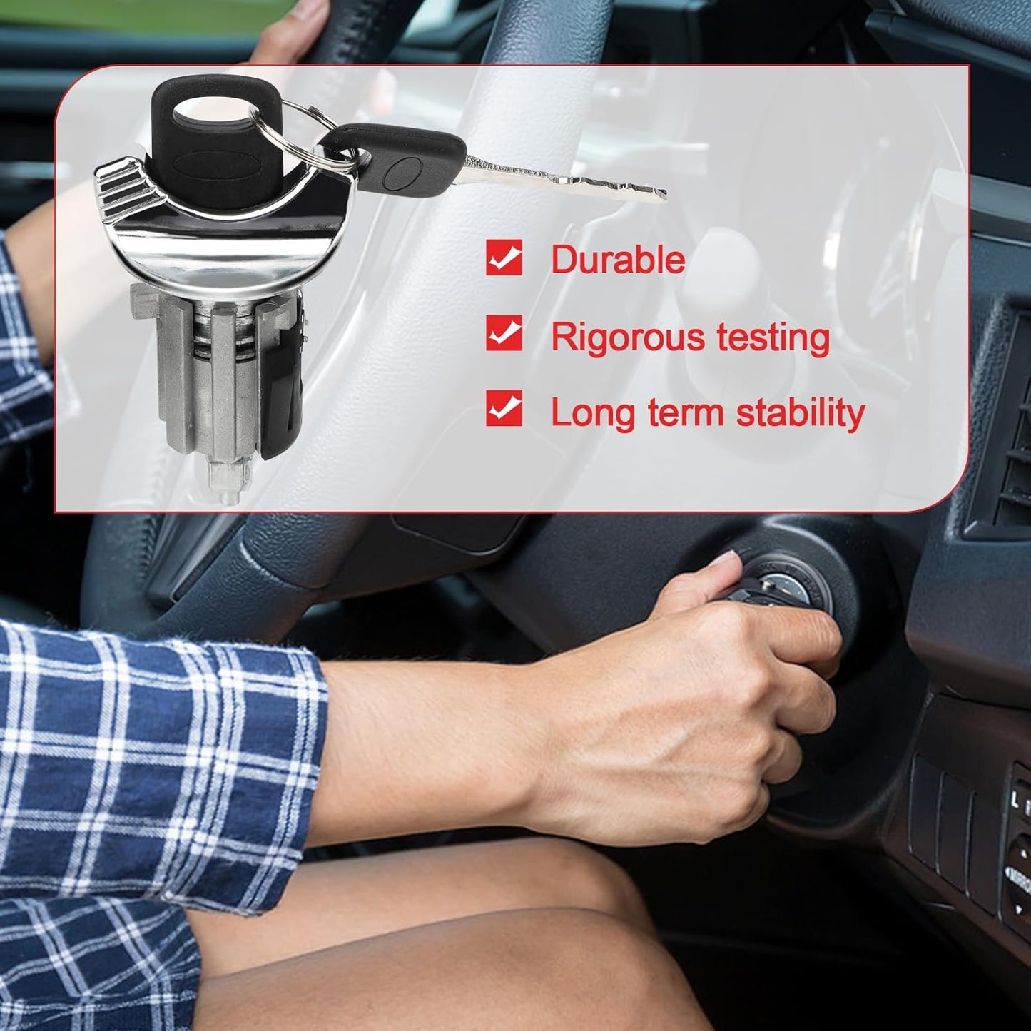 C42150 Ignition Switch Lock Cylinder & Front Door Lock Cylinder w/Key for 90-96 Ford E150 E250 E350 F150 F250 F350 Mustang Bronco Taurus/Mercury Sable Replaces# C-42-150 DP-42-122 F3UZ1522050D