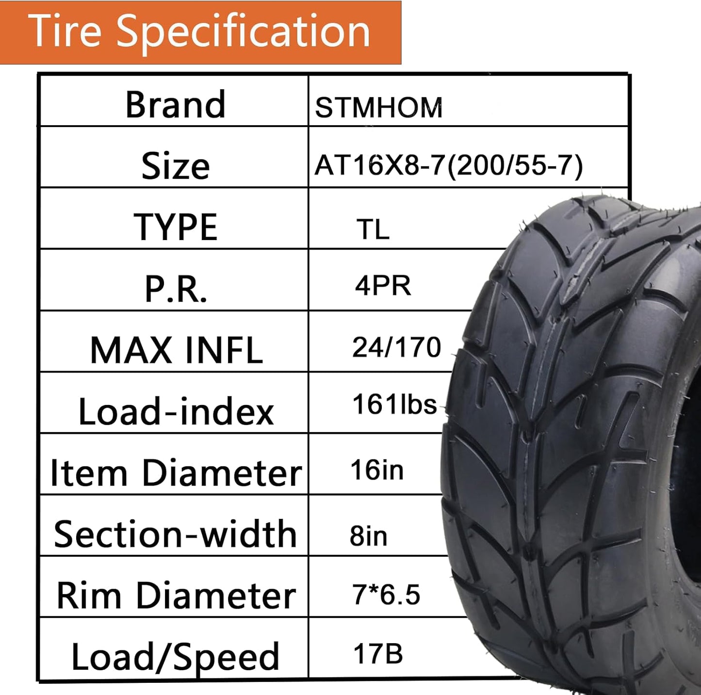 set of 2 atv tires All Terrain Tires atv tires 16X8-7(200/55-7) 4PR Tubeless, street tires go kart tires