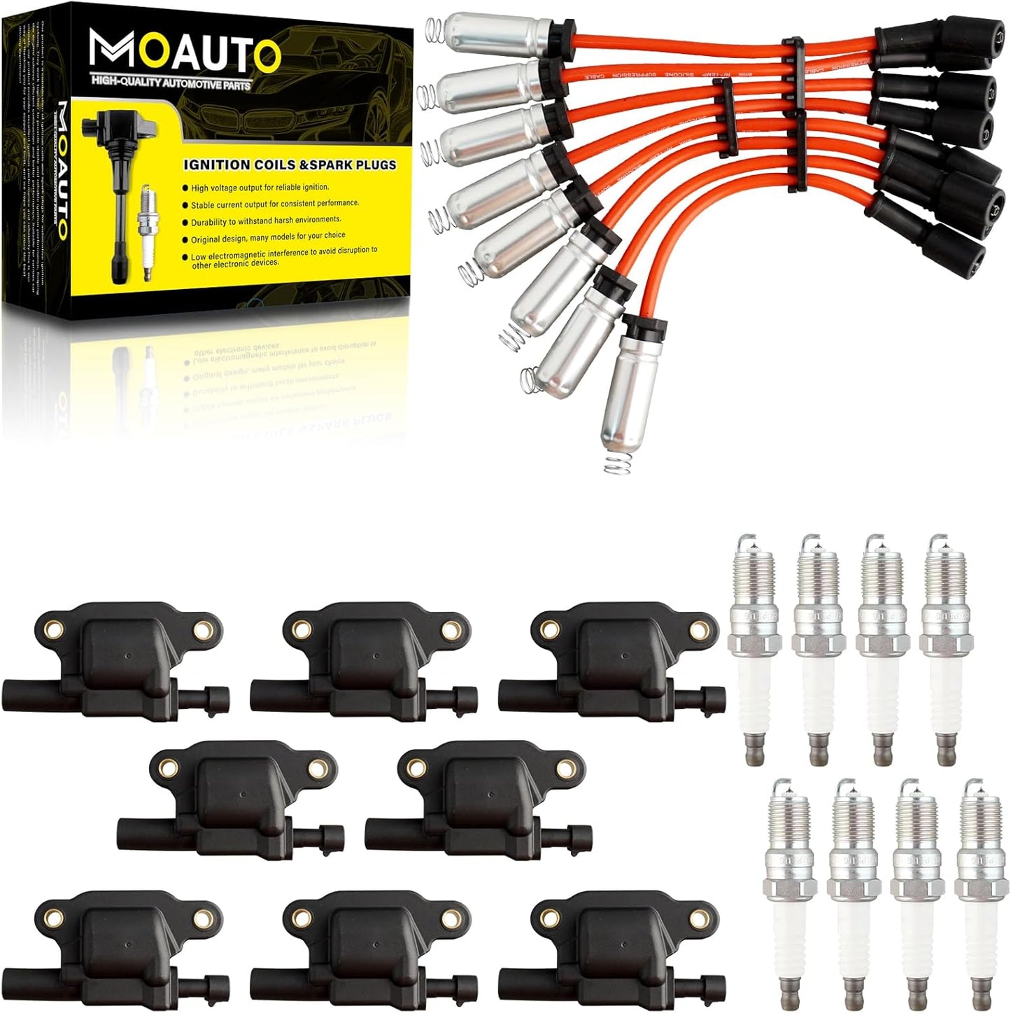 Set of 2 Ignition Coils Pack 90919-02224 UF246 & 4 PCS Iridium Spark Plugs with Wire Set Compatible with Chevrolet Prizm Toyota Corolla 1998 to 08/1999 1.8L L4