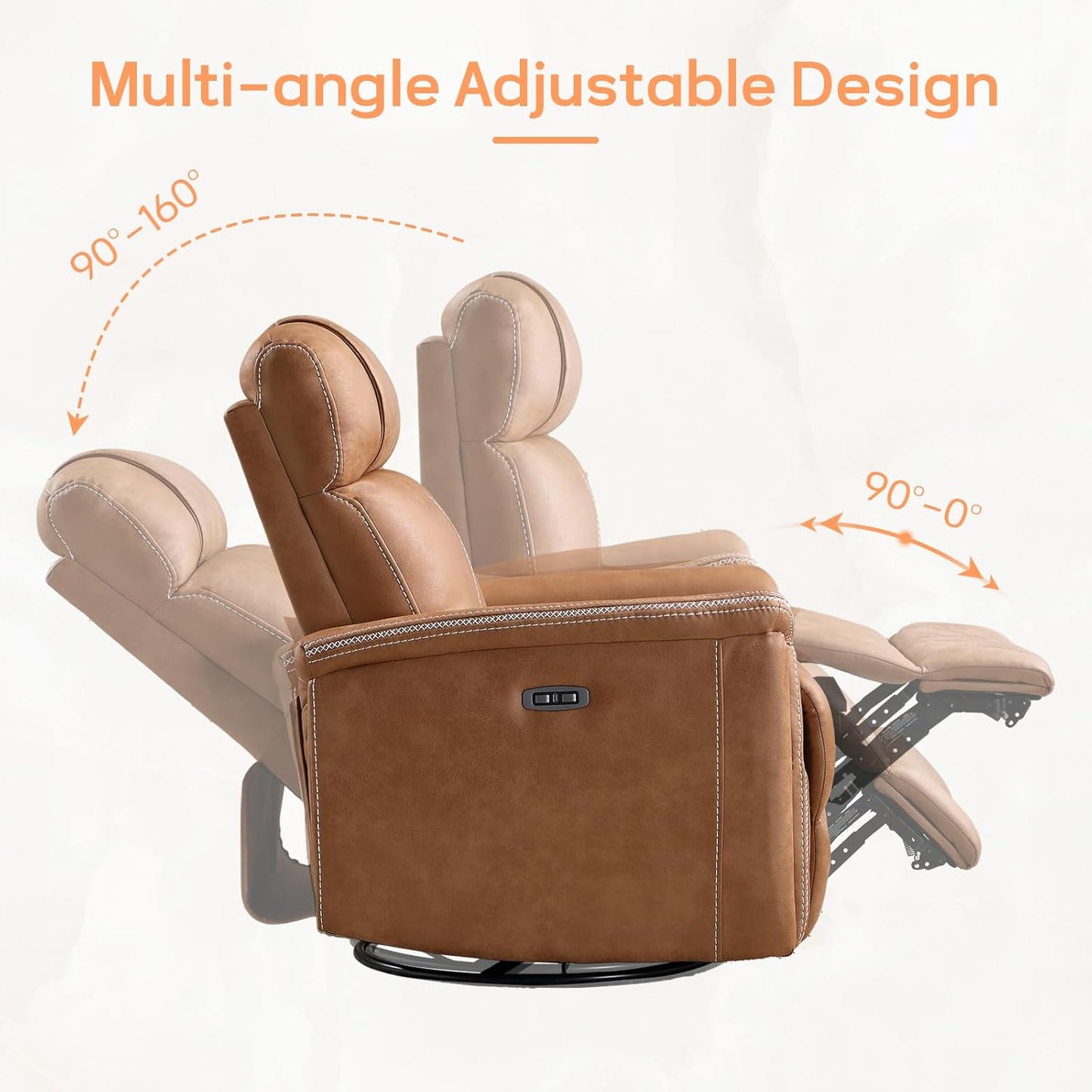 CANMOV Faux Leather Power Swivel Rocker Recliner,Glider Recliner for Nursery,Electric Swivel Rocker with USB Port,Upholstered Nursery Glider Reclining Sofa for Living Room,Brown