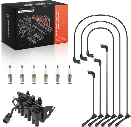 A-Premium 1 Ignition Coils with 6 Wire and 6 Iridium Spark Plugs Compatible with Kia Sportage 2005-2010 & Hyundai Tucson 2005-2009, 2.7L