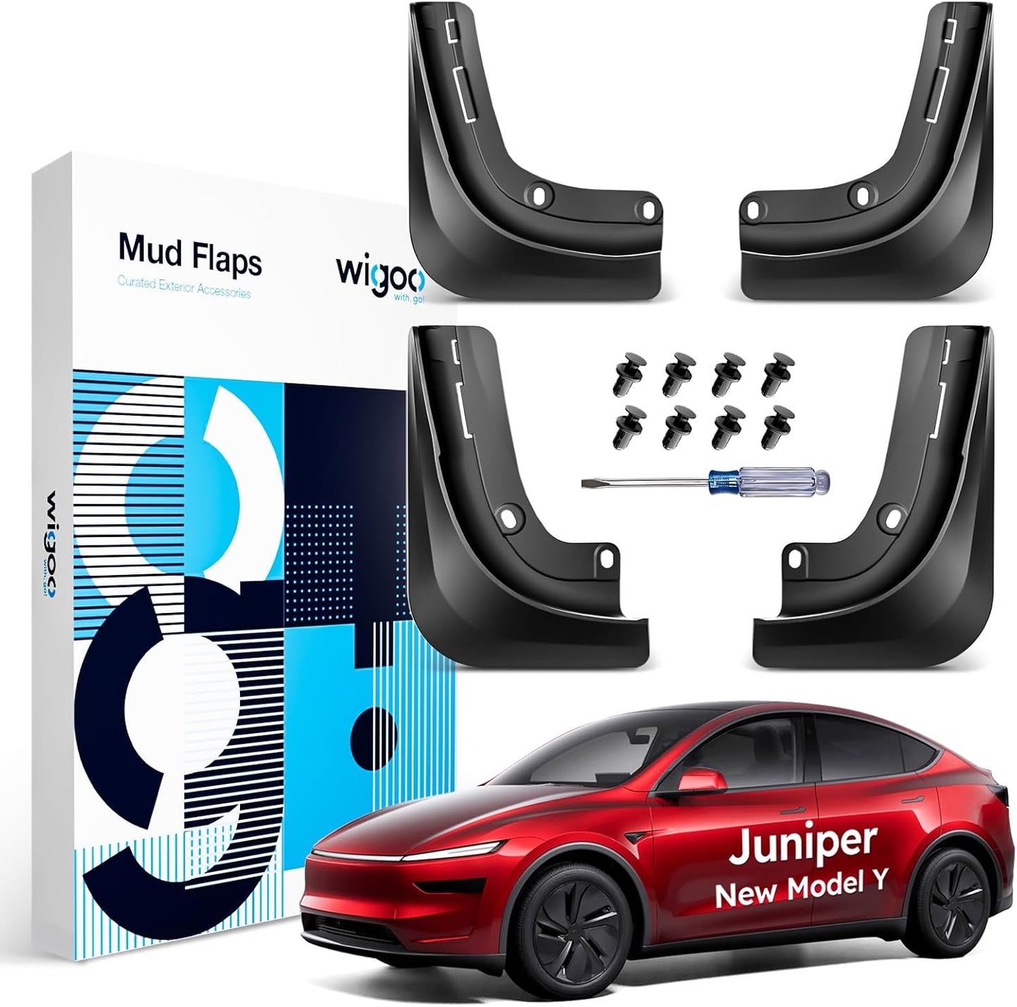 Wigoo 2025 New Tesla Model Y Juniper Accessories Mud Flaps [Stay Clean, Protect Paint] All Weather Guards, No Drilling Required, for Tesla New Model Y 2025 2026 Launch, Thicker Version (Set of 4)
