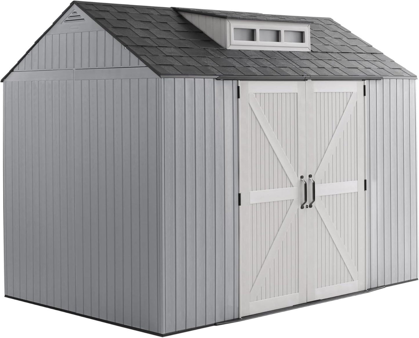 Rubbermaid Resin Outdoor Storage Shed With Floor (7 x 7 Ft) Weather Resistant Gray Organization for Home/Backyard/Garden Tools/Lawn Mower/Bike Storage/Pool Supplies
