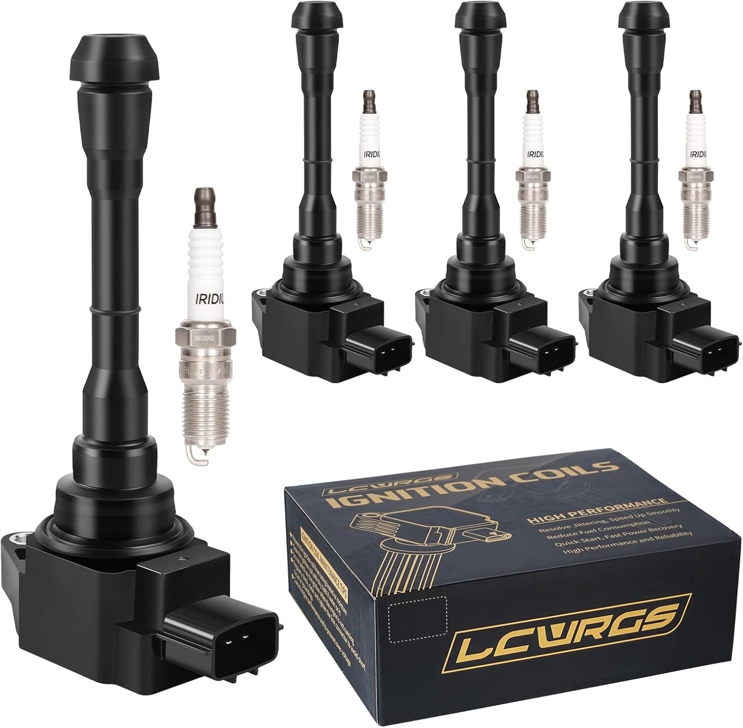 Set of 4 Ignition Coil Pack & Spark Plugs Fits for Nissan Juke 1.6 Turbo L4 2011 2012 2013 2014 2015 2016 2017 1.6L Coils Spark Plugs Replaces# UF659 224481KC0A