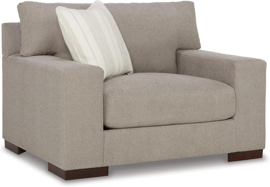 Signature Design by Ashley Maggie Contemporary Upholstered Oversized Chair with 1 Accent Pillow, Light Brown
