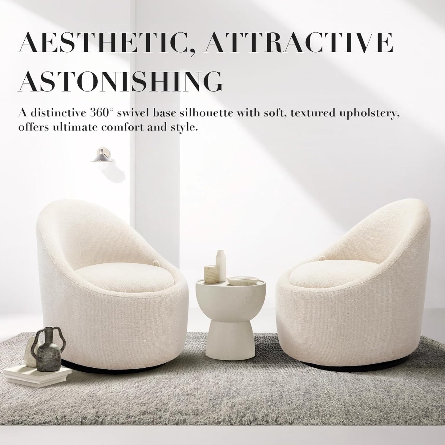 COLAMY 360° Swivel Accent Chair, Mid-Century Modern Chair with Hidden Storge, Small Swivel Chair with Arms for Living Room/Office-Beige